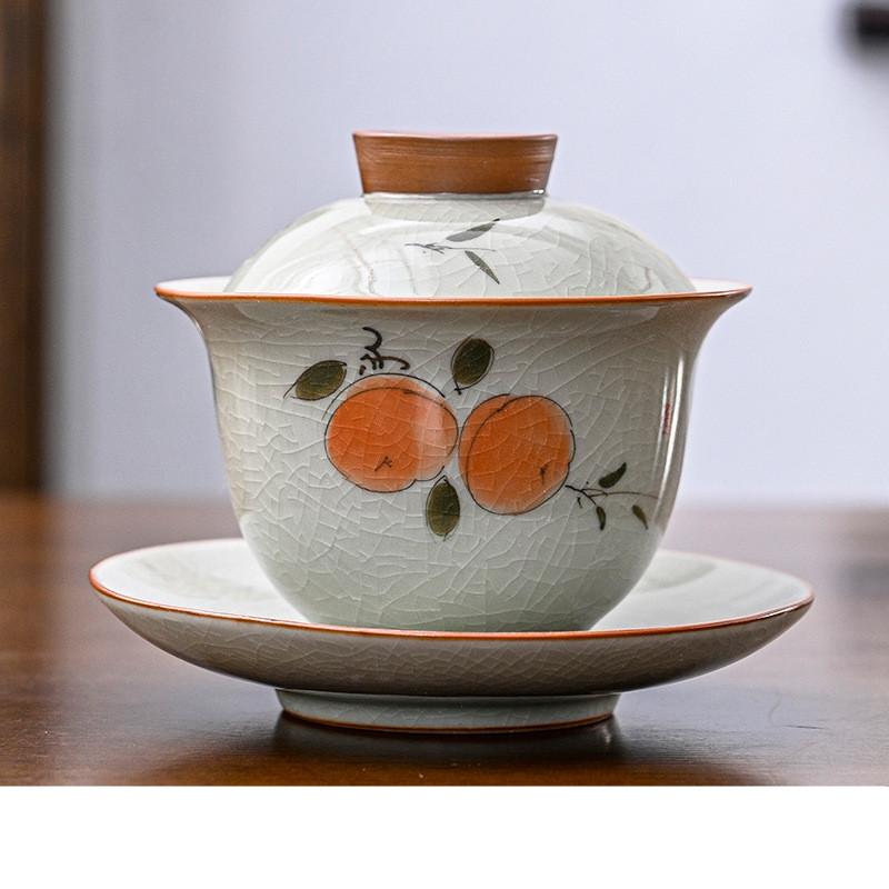 160ml Hand-painted Lotus Ceramic Tea Tureen Covered Bowl Handmade Porcelain Gaiwan Teacup Household Tea Bowl Chinese Teaware