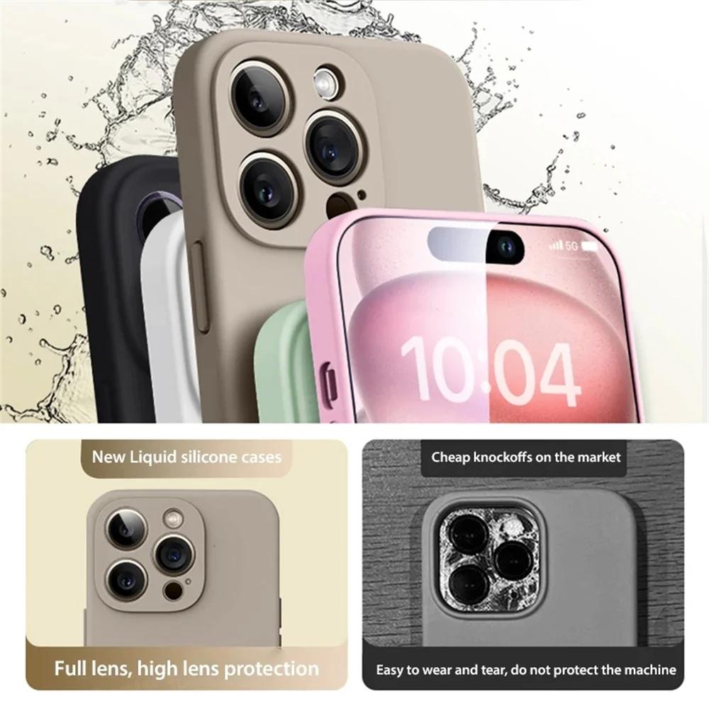 Liquid Silicone Case For iPhone 16 15 14 11 13 Pro Max Plus Soft Cases Shockproof Bumper Cover Phone Accessories
