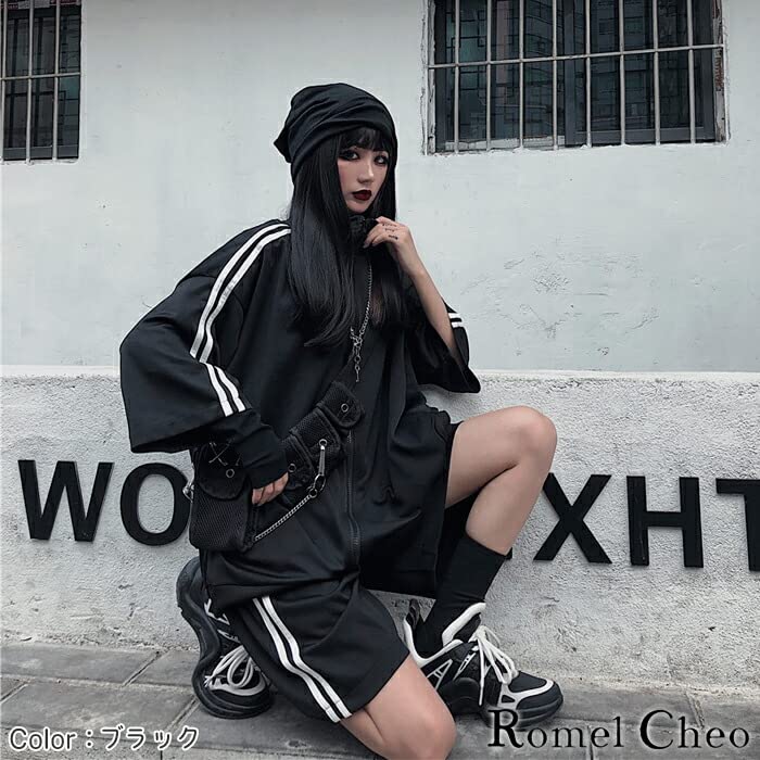RomelCheo Oversized Tracksuit Short Sleeves and for and Club and and Street Black Set, Shorts, Sports, Exercise, Activities, Men's Women's, Summer,