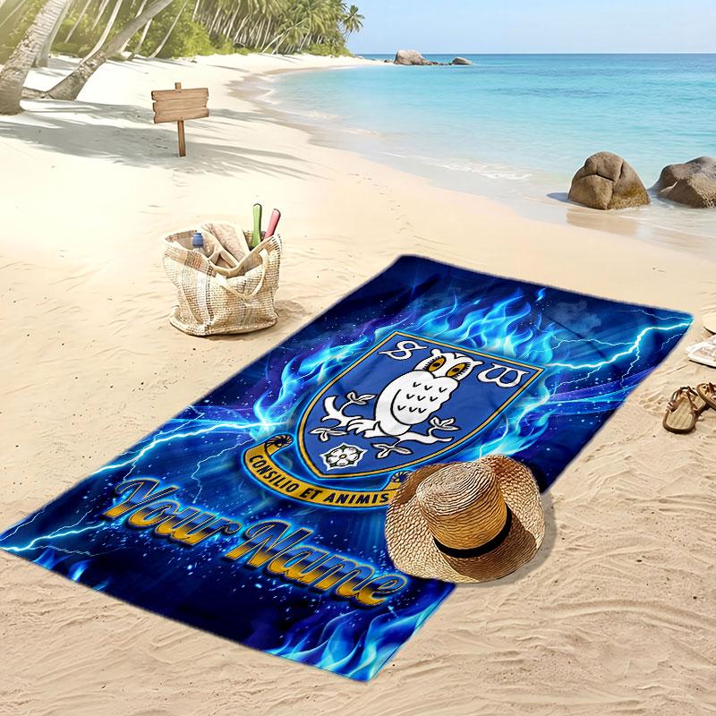Telo Mare Personalizzato Stampato Sheffield Wednesday FC Logo Calcio Supporto Nome Personalizzato Testo Asciugamano Assorbente Per Sport Viaggio Regalo Speciale
