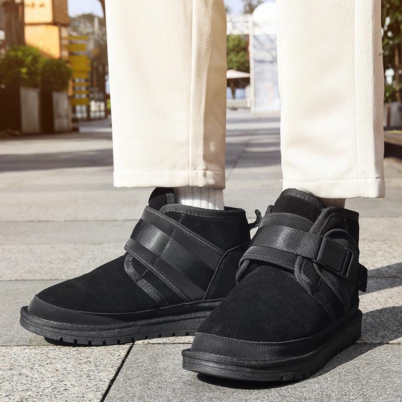 Men's 2025 Winter Fashionable Warm Cowhide Snow Boots with Velvet Lining for Couples