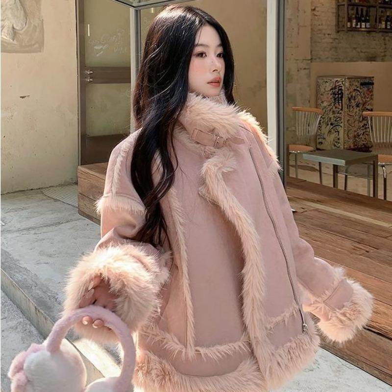 Autumn and winter imitation suede fur short jacket, fleece and thicker winter new fur integrated jacket, warm top women's clothing