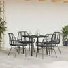 5 Piece Outdoor Dining Set with Cushions Black Poly Rattan Glass