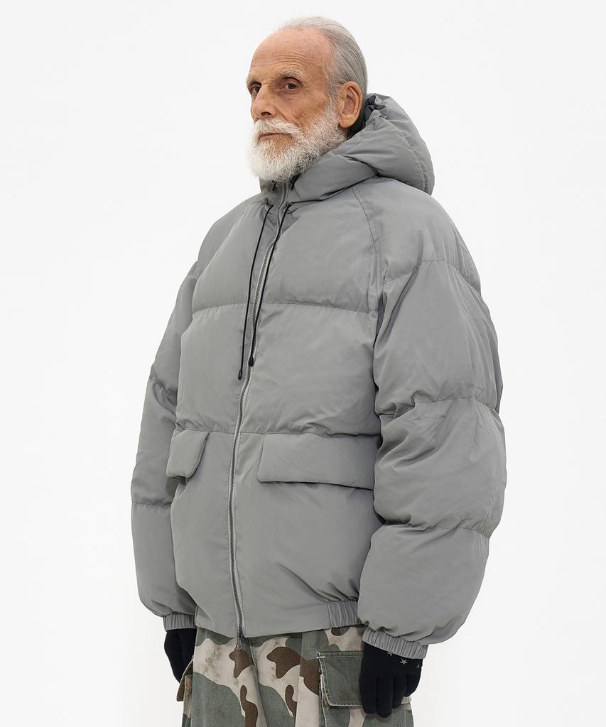Partimento Utility Hooded Puffer Padded Jacket In Fog Grey