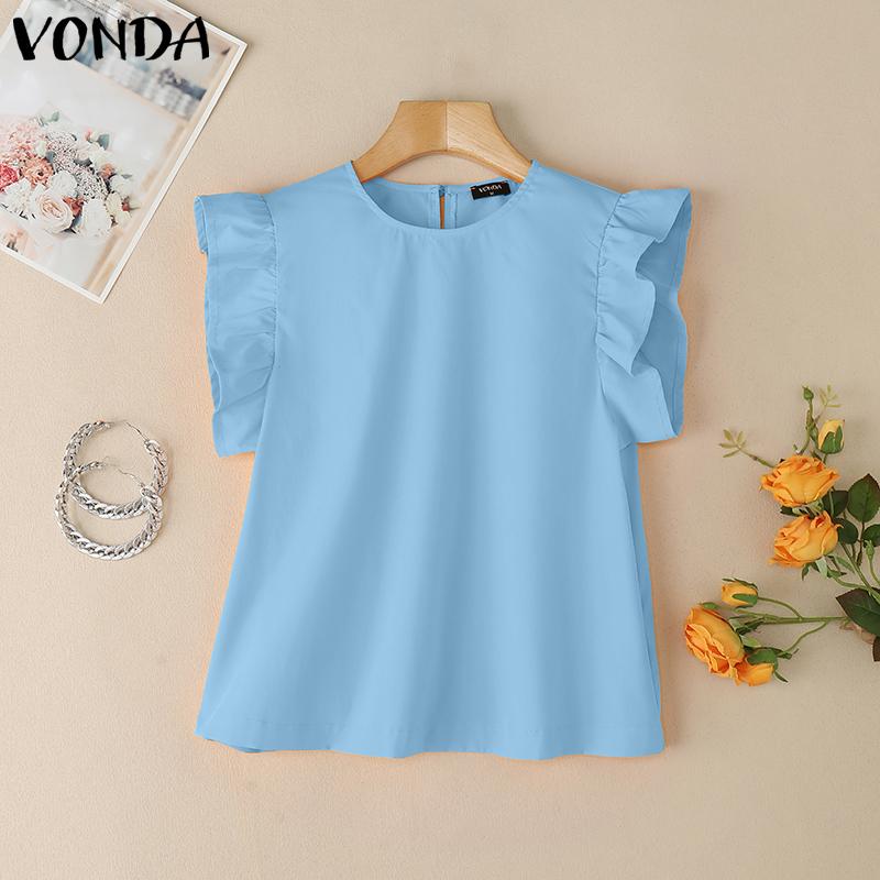 

VONDA Женские летние топы-майки без рукавов с рюшами, однотонные, повседневные 3XL