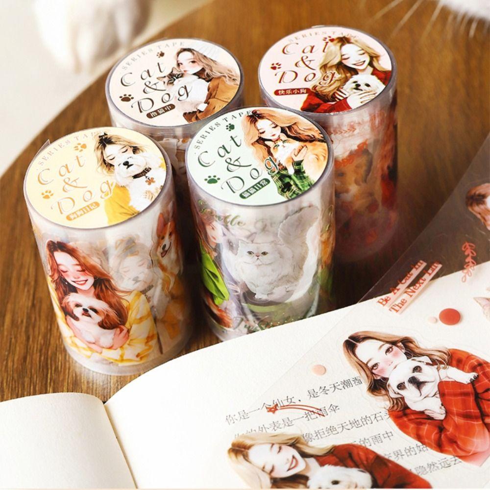 60mmx2m Cute Diary Paper Tape Girl with Pet Clothing Waterproof Tape Trendy Scrapbook Set