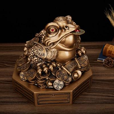Chinese Style Feng Shui Golden Toad with Movable Coin In Mouth Wealth Fortune Ornament Richness Figurine Home Office Desk Decor