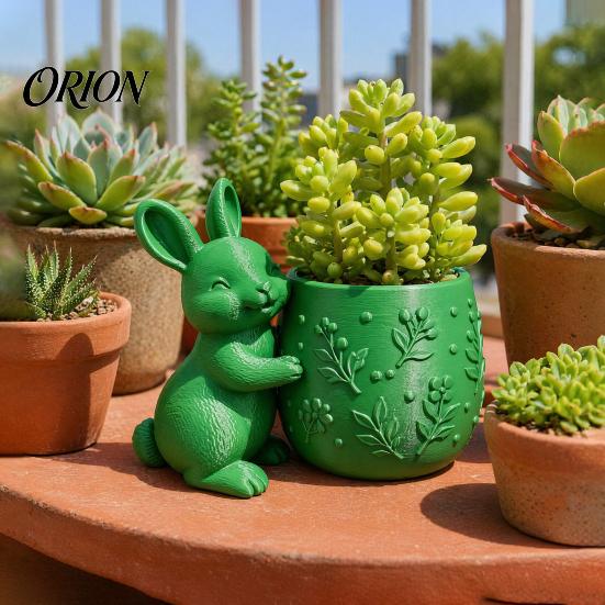 Maceta Verde Pequeña Conejo Abrazando Suculentas Impresa en 3D, Flor de Conejo Linda con Cuerpo Floral Compacto en Relieve, Decoración de Escritorio Mini para