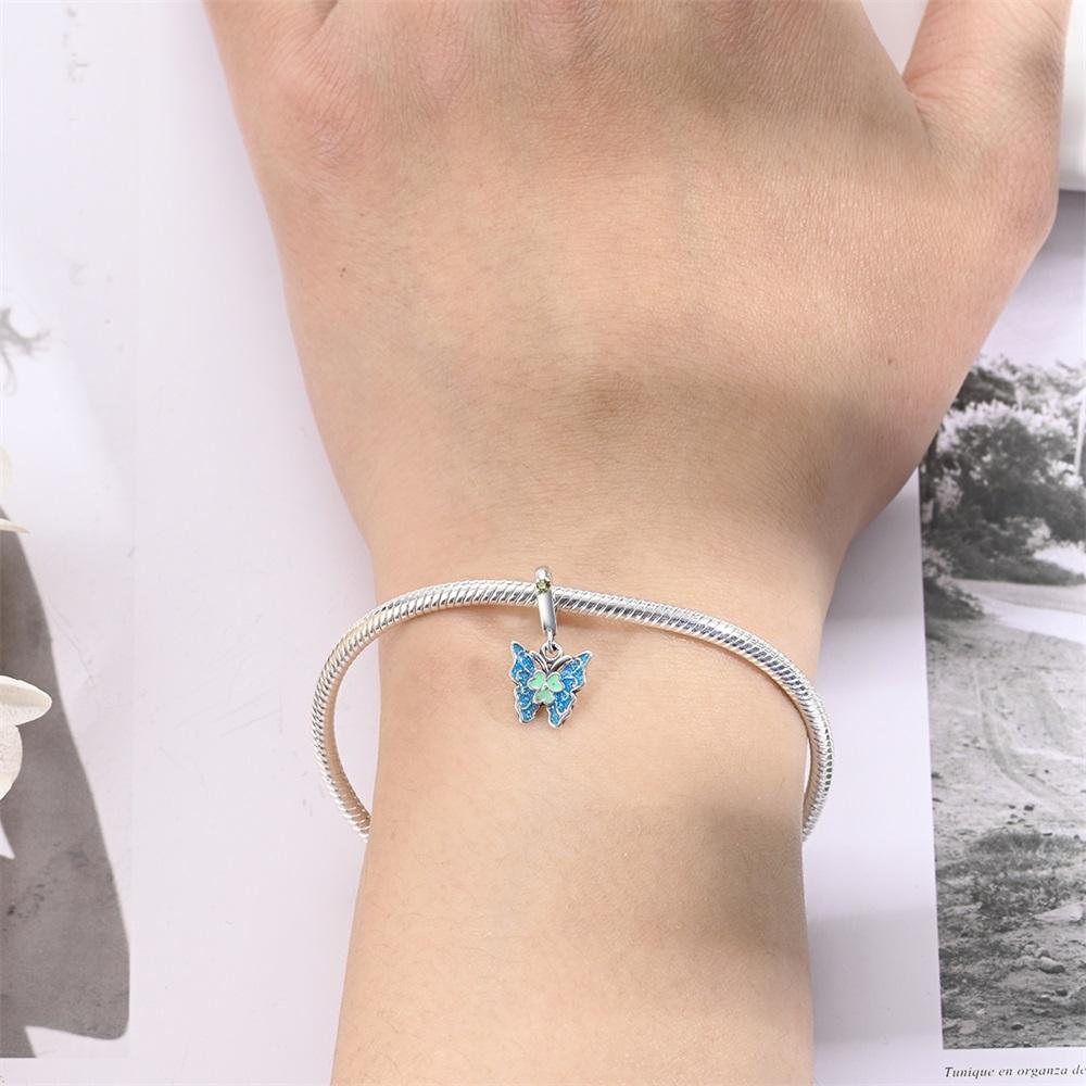 Original Copper Charms Luxury Blue Butterfly Pendant Beads Fit Bracelet Diy Women Making Delicate Gift