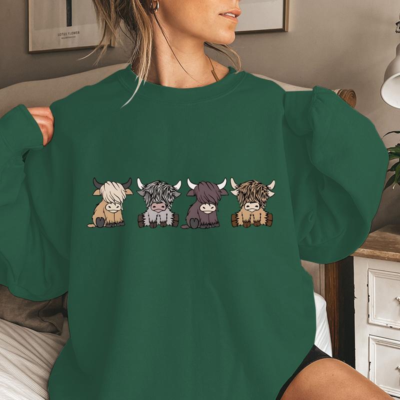 Cow Print Pullover Oversized Sweatshirt, Casual Long Sleeve Crew Neck Sweatshirt, Women s Clothing XL