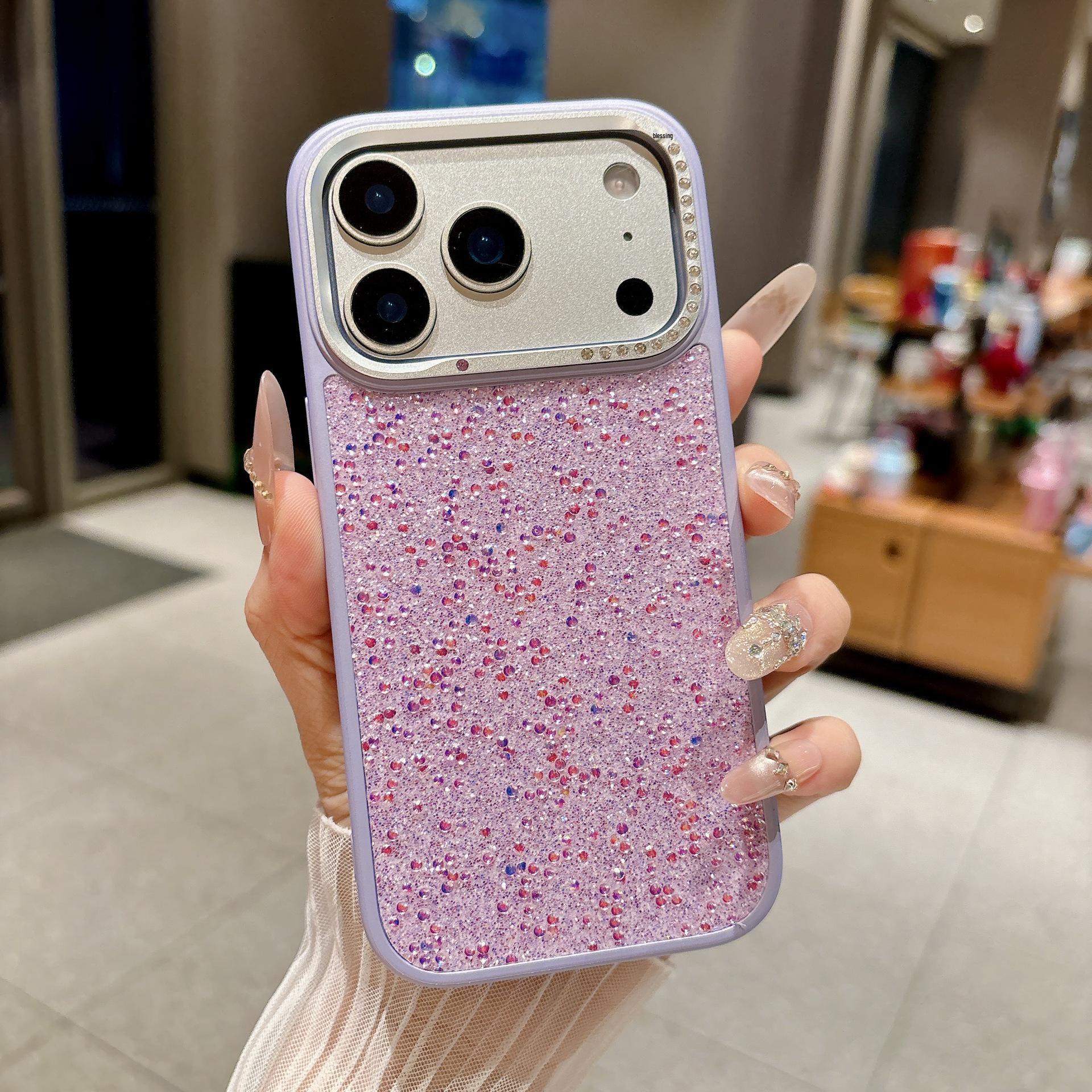 

iPhone 17 Pro Max Luxury Rhinestone Phone Case with Shiny Metal Ring, Anti-Fall Protective Cover iPhone 16 Pro Max фиолетовый