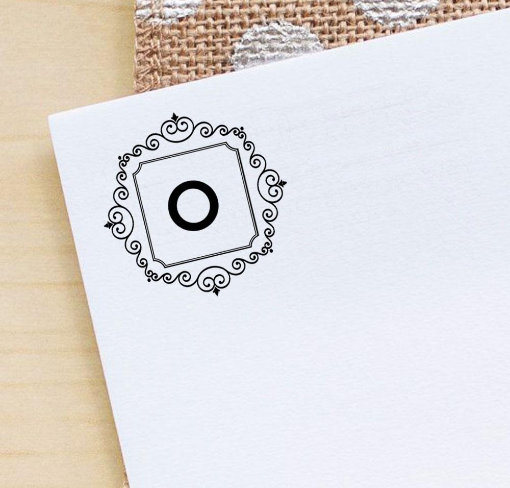 Printtoo O Alphabet Monogram Initial Square Swirl Border Office Stationary R-40 Self Inking Rubber