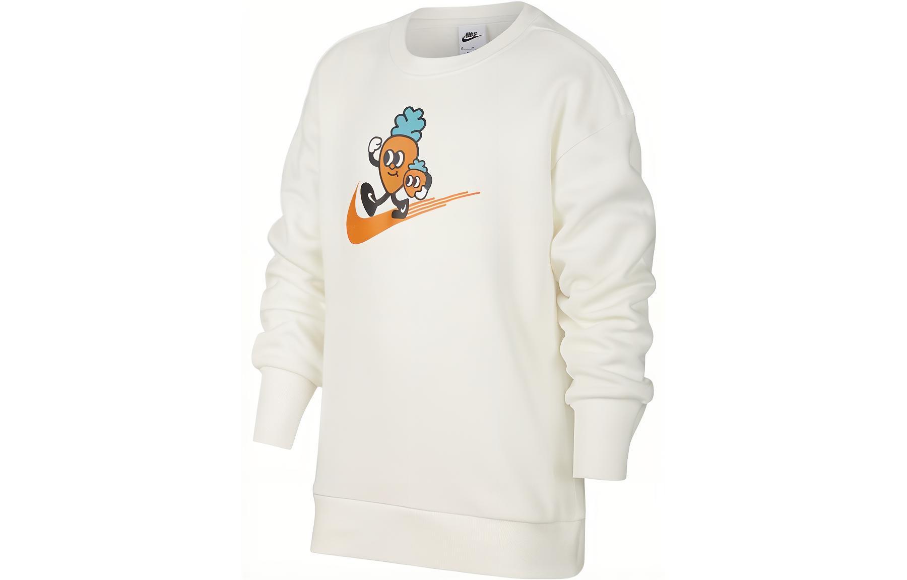 Nike Sweatshirt CNY Collection Cartoon Carrot Logo Print Fleece Lined Crew Neck Pullover White Kids  FD4074-133 L