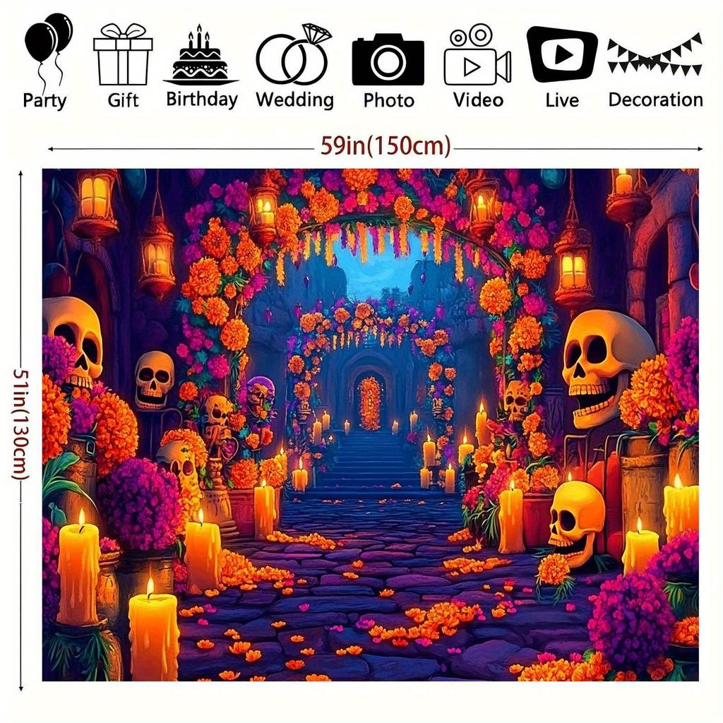 1pc Day of the Dead Altar Theme Party Background Banner - Vibrant Mexican Folk Art Design Wall Hanging Home Decoration