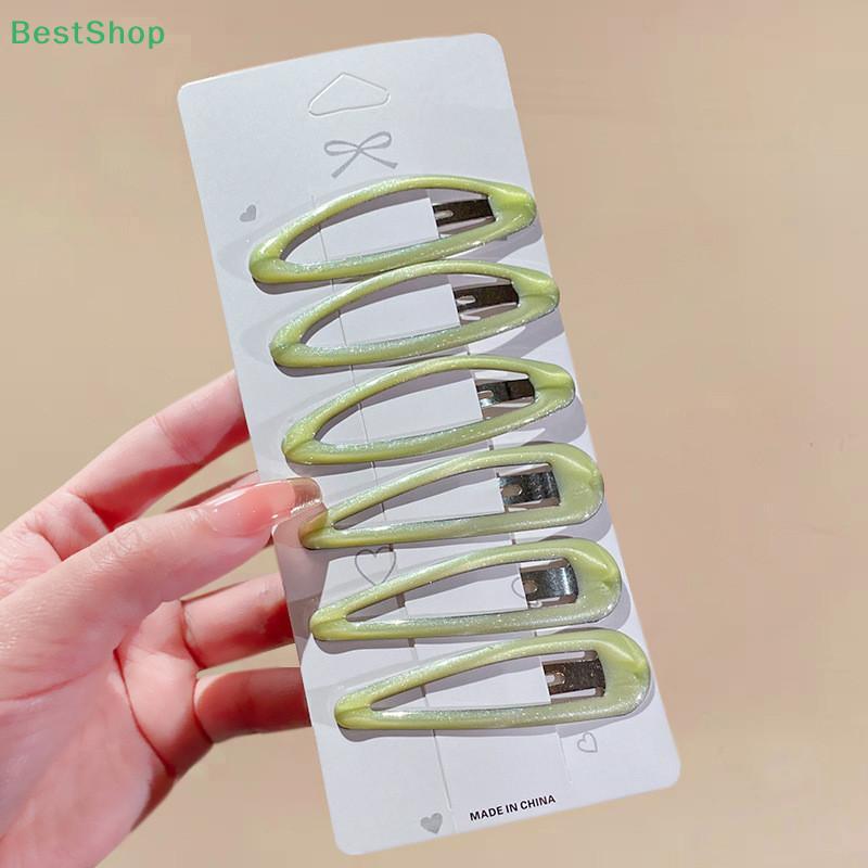6Pcs Solid Snap Hairpins Water-drop Oval Hair Clips Geometric Leopard Style Headwear For Women Girls