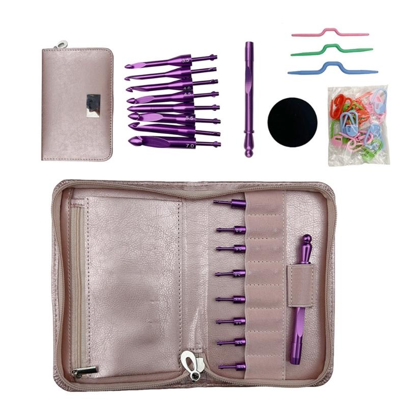 

Aluminum Crochet Hook with 8 Interchangeable Tip Knitting Marker Knitting Needle Ergonomic Crochet Needle 3.0mm-7.0mm 1