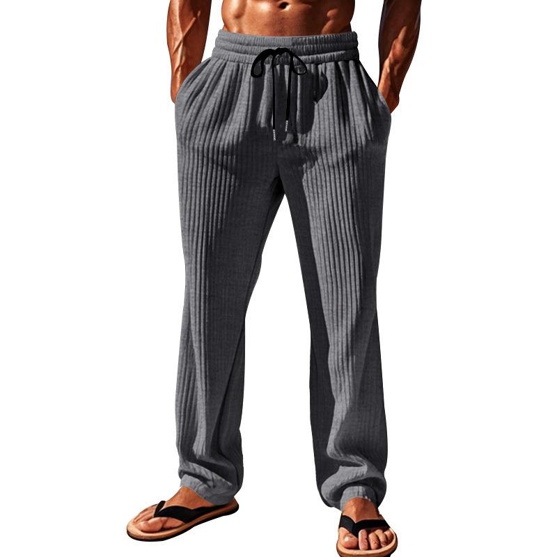 

Men s Casual Pants Vertical Strip Casual Sports Fashion Pit Strip Wide Leg Trousers S темно-серого