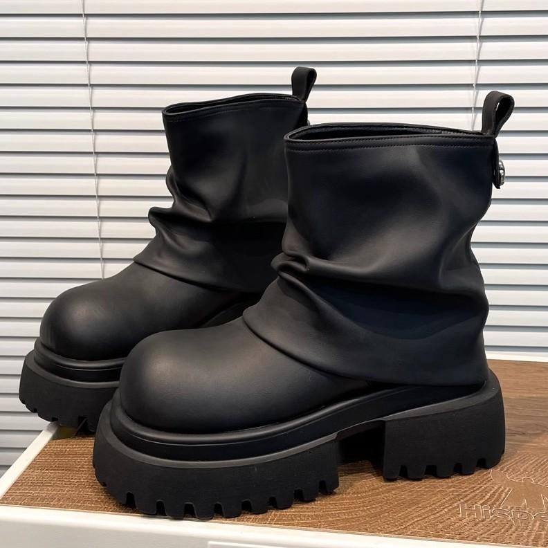 Just in the fashionable season~ Korean version of thick-soled thick-heeled pleated trouser tube boots women's stacking boots 2025 autumn and wint