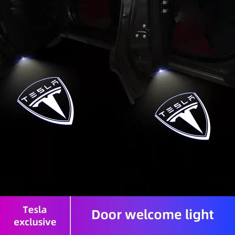 

Car Sticker 2025 New Tesla 2Pcs Car Door Projector Lamps Welcome Lights Accessories For Tesla Model 3 S X Y Cybertruck Roadster