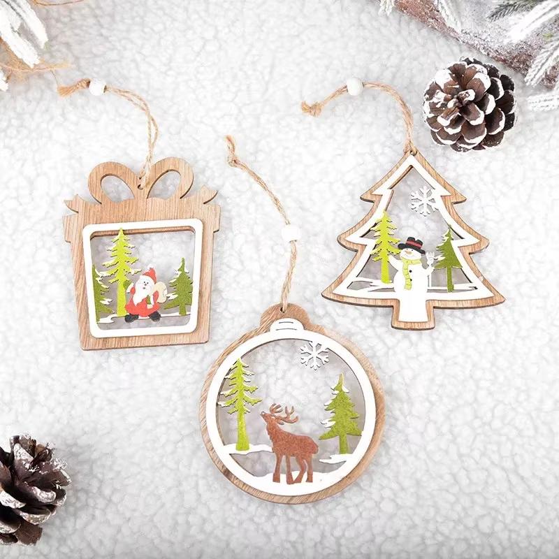 5 Christmas Decorations Wooden Christmas Hollow Christmas Tree Pendant Christmas Atmosphere Decoration Elk Snowman Pendant