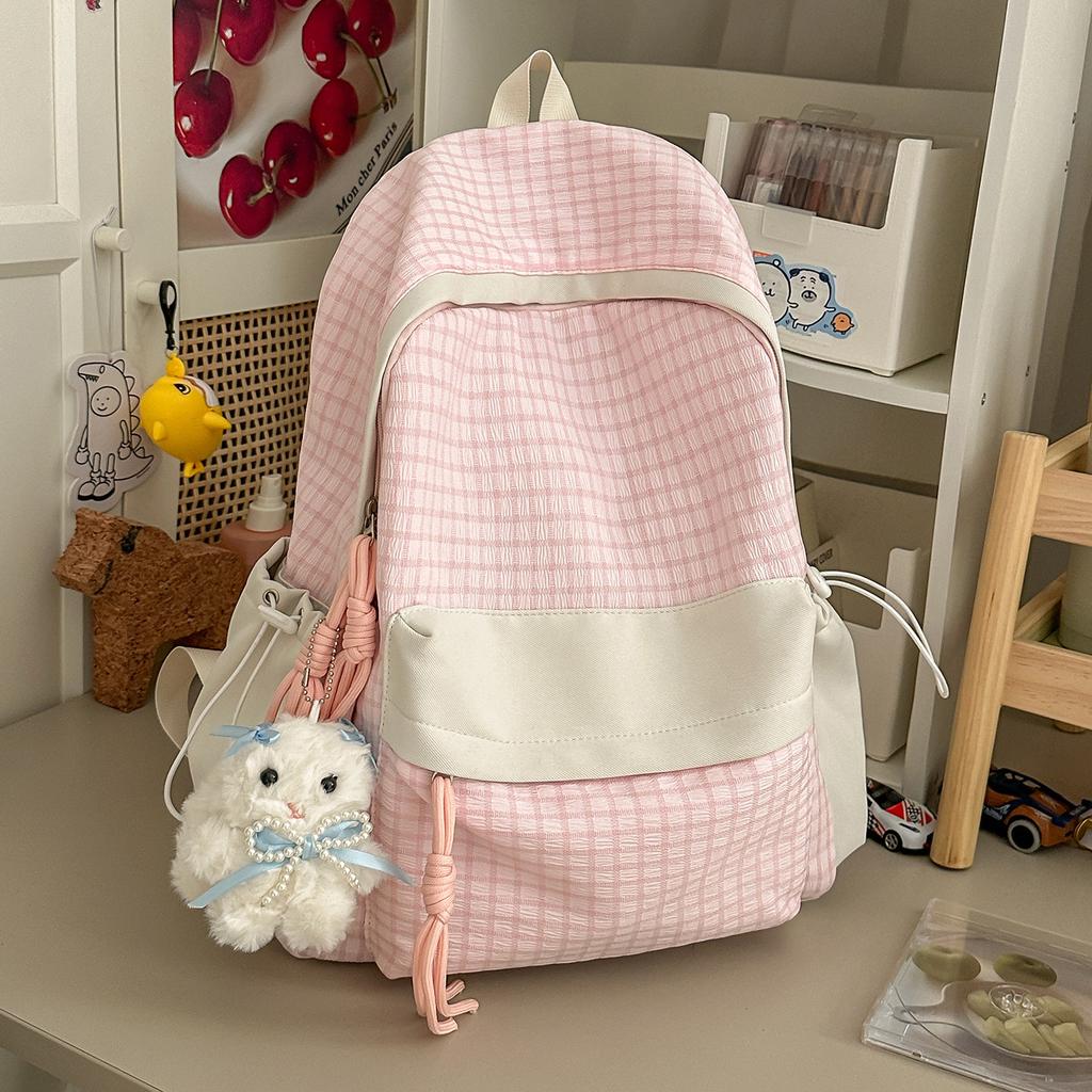 Schoolbag Qingti Milk Green New Korean Version Contrasting Color Plaid Backpack Student Schoolbag Women's Large-capacity Simple Versatile Backpack