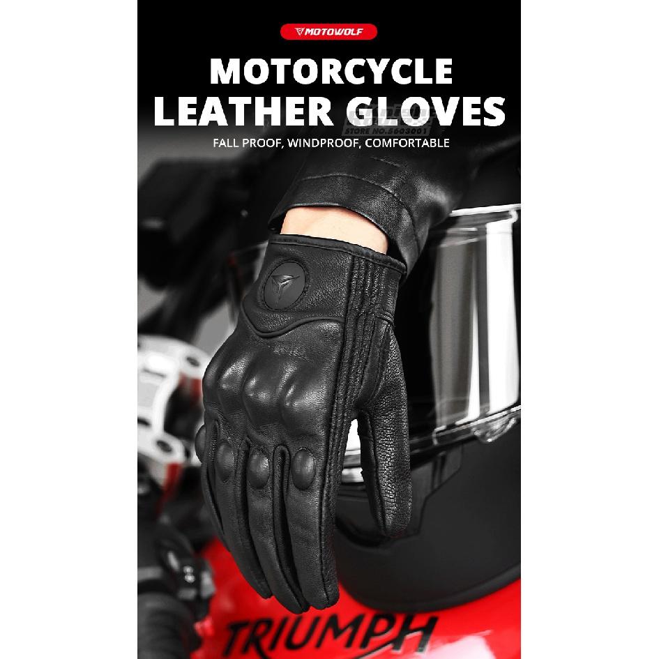 Genuine Leather Motorcycle Gloves Winter Moto Gloves Men Summer Goatskin Motorbike Touch Screen Fist Joint Protect