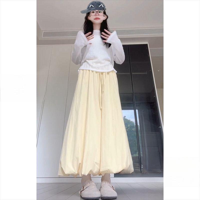 Women's Slimming Wide-Leg Bud Pants - Summer 2026, Yellow, College Style, Loose Straight-Leg, Drapey