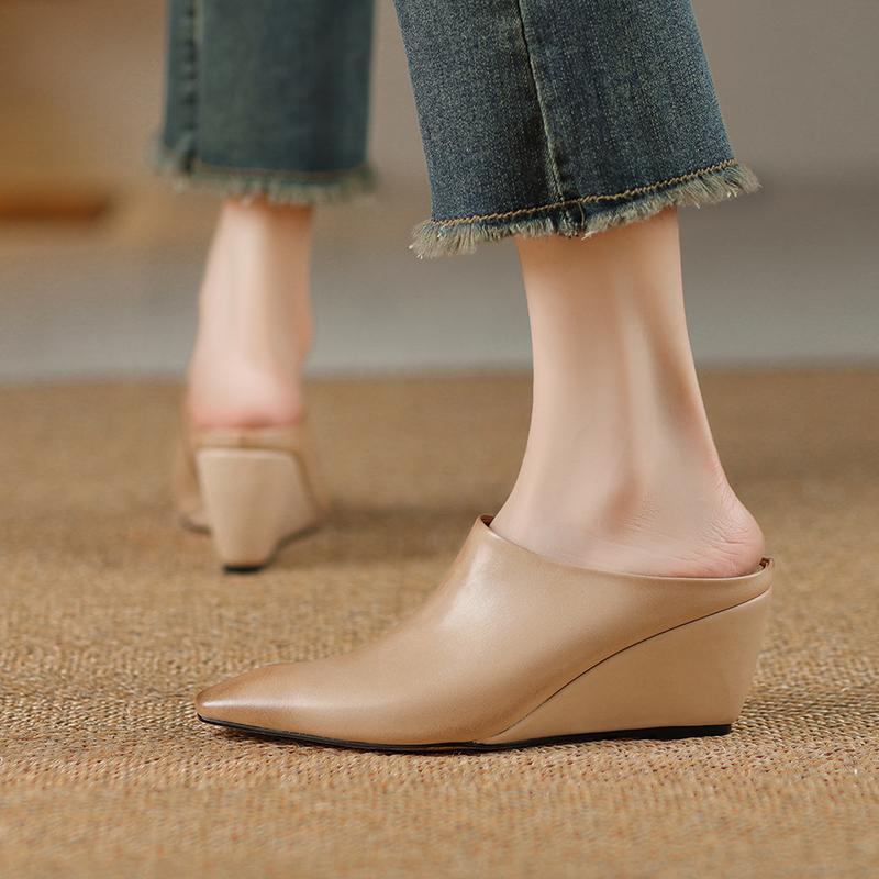 Fashion New Footwear Wedges Slides Slippers Shoes for Women 2025 Fashion Square Toe Ladies High Heels Pumps Slippers Shoes Female Mules