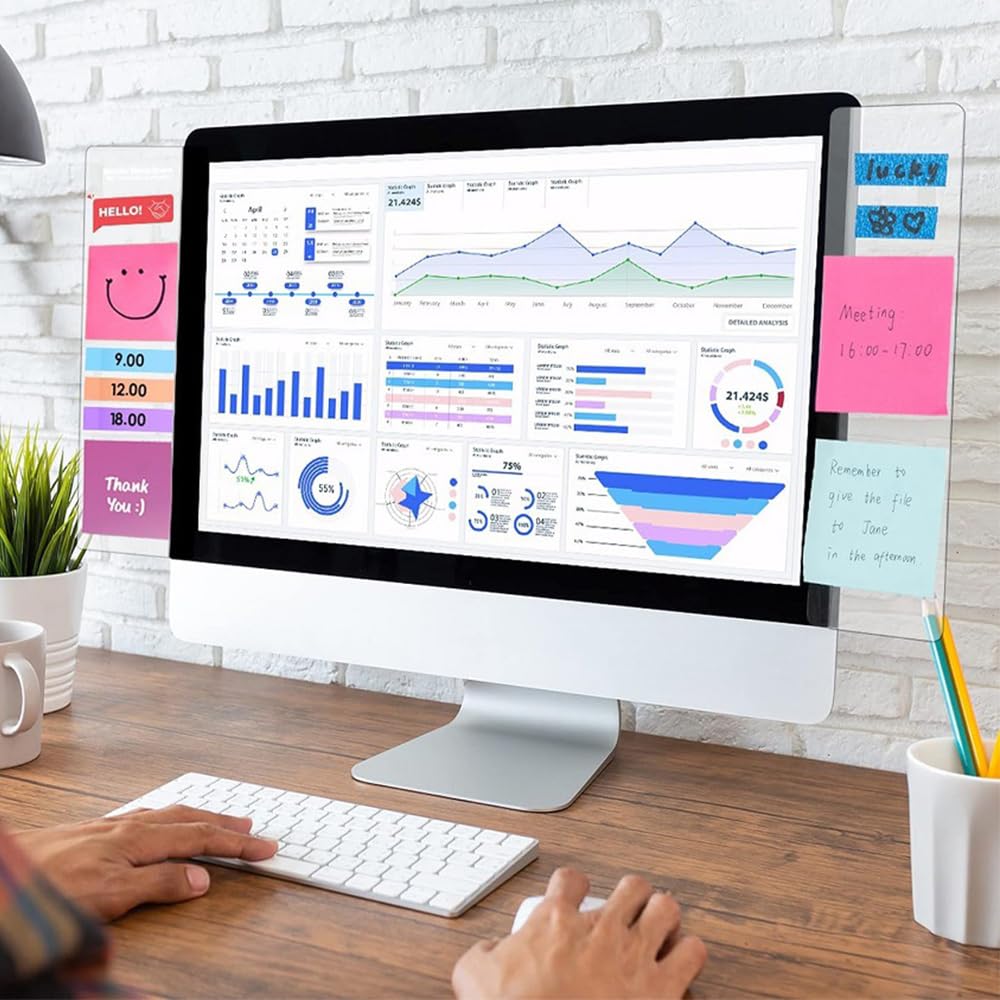 Renjzle Clear Acrylic Memo Board, Set of 2, for Computer Displays, Memo Stands, Message Boards, Sticky Note Boards, Simple and Convenient, Improves