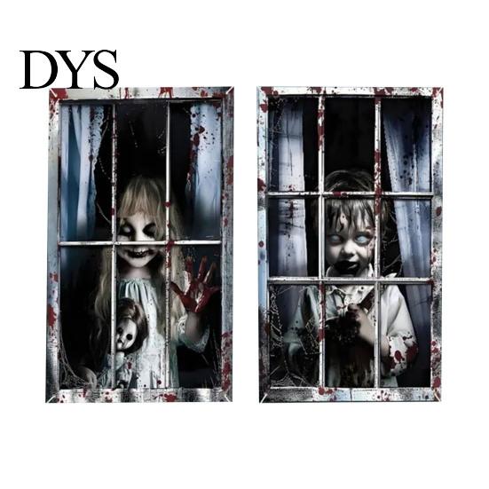 Festive Scene Layout 2Pcs Halloween Horror Window Clings, 80x120cm Spooky Ghost Skeleton Decorative Balcony Stickers Decal for Glass, Haunted