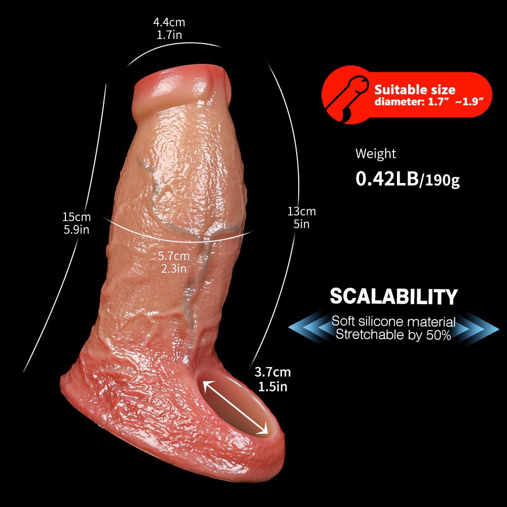 Jucărie Adult Bărbați Husă Penis Mărită și Îngroșată Silicon Gol Capac Fals Pui Jucărie Sexuală