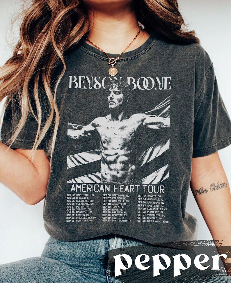 Vintage Benson Boone Shirt, Concert America Heart Tour Shirt, Music Tour Fan Tee Unisex T-Shirt L