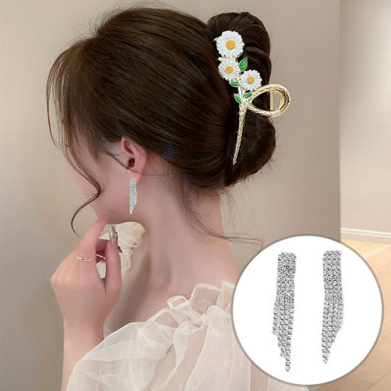 1 Set Necklaces Jewelry Exaggerated Long Tassel Rhinestone Dress Up Necklace Stud Earrings Jewelry Set Banquet Accessory