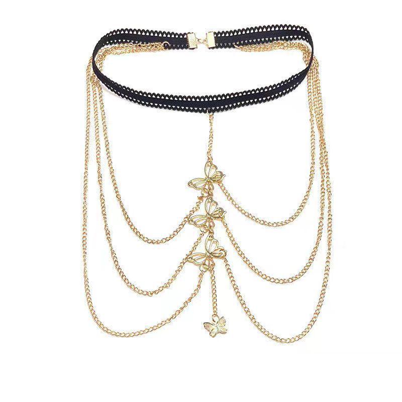

Трансграничная горячая продажа сексуальная цепочка на бедро с бабочкой: Эластичная многослойная цепочка для тела на длинную ногу и модное кольцо для ноги для женщин золотой