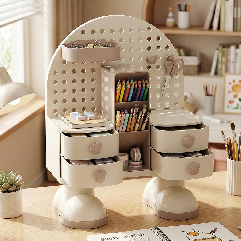 Creative Desktop Organizer with Drawers Pen Holder & Stationery Storage Box for Office School Home Makeup Desk Supplies