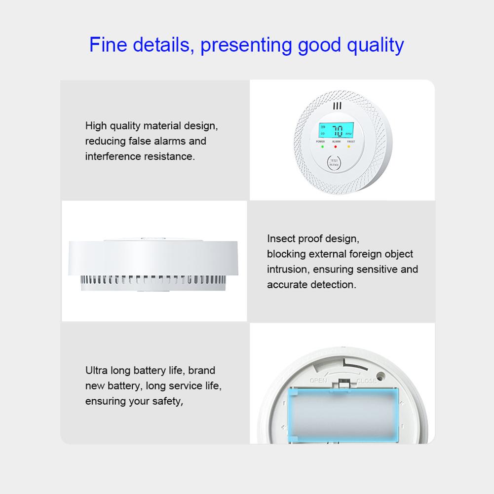 CO Alarm Sensor 85dB Sound & Light Warning Carbon Monoxide Detector with LED Digital Display CO Gas Monitor Alarm for Home Depot