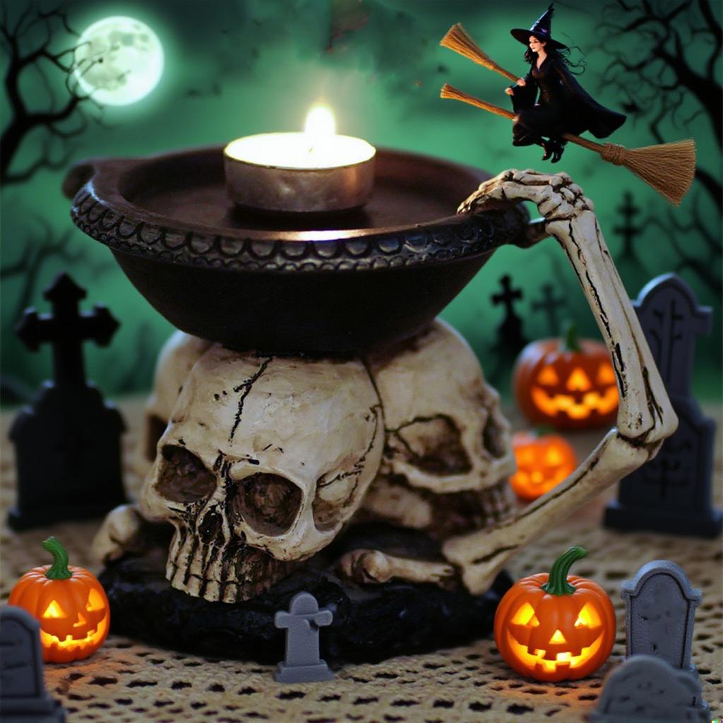 ThreeGhost Head Top Candlestick, Entrance Desk, Storage Tray, Halloween-Themed Decorative Background Props