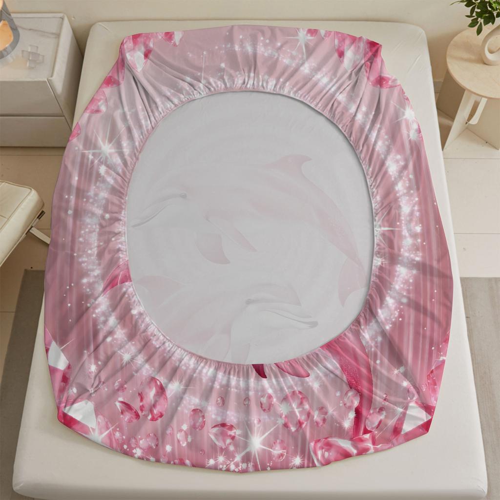 Dolphin Print Fitted Sheet Set Pink Dolphin Pattern Bedding With Pillowcases For Bedroom Decor