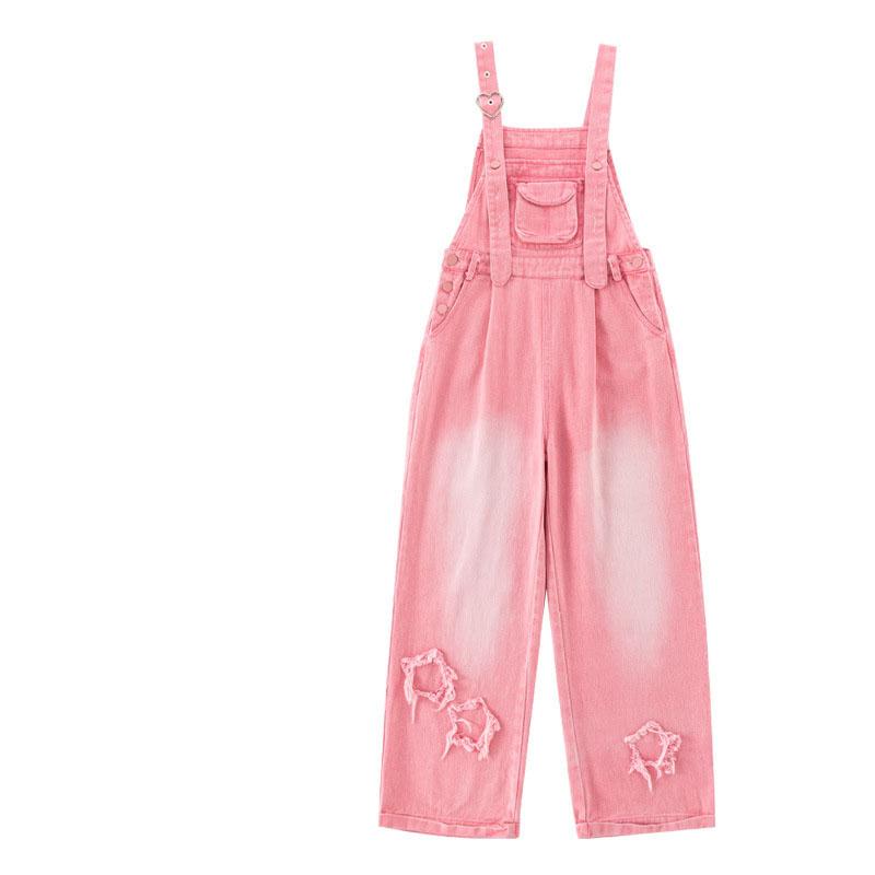 Girls' Overalls Summer Children's Jeans Fashionable and Versatile Mid Size Kids Pants Pocket Splicing Street Style Trousers