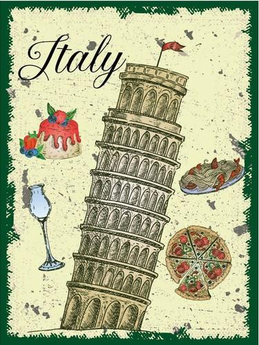 Металлическая табличка винтажный ретро стиль Пизанская башня Италия Классическая жестяная дверная табличка 20x30cm（7.8x11.8inch）