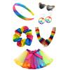 Kostüm-Set Regenbogenfarben Stirnband Ohrringe Brille Rock Beinärmel Lange Handschuhe Damen Halloween Kostüm Zubehör