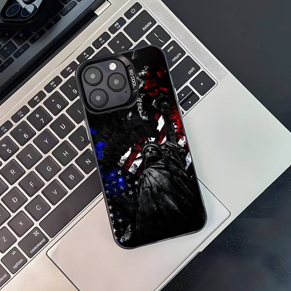 Flag American USA Phone Case For iPhone 17,16,15,14,13,12,11,Pro,XS,Max,Plus,Mini,SE4,E Black Matte Shockproof Cover
