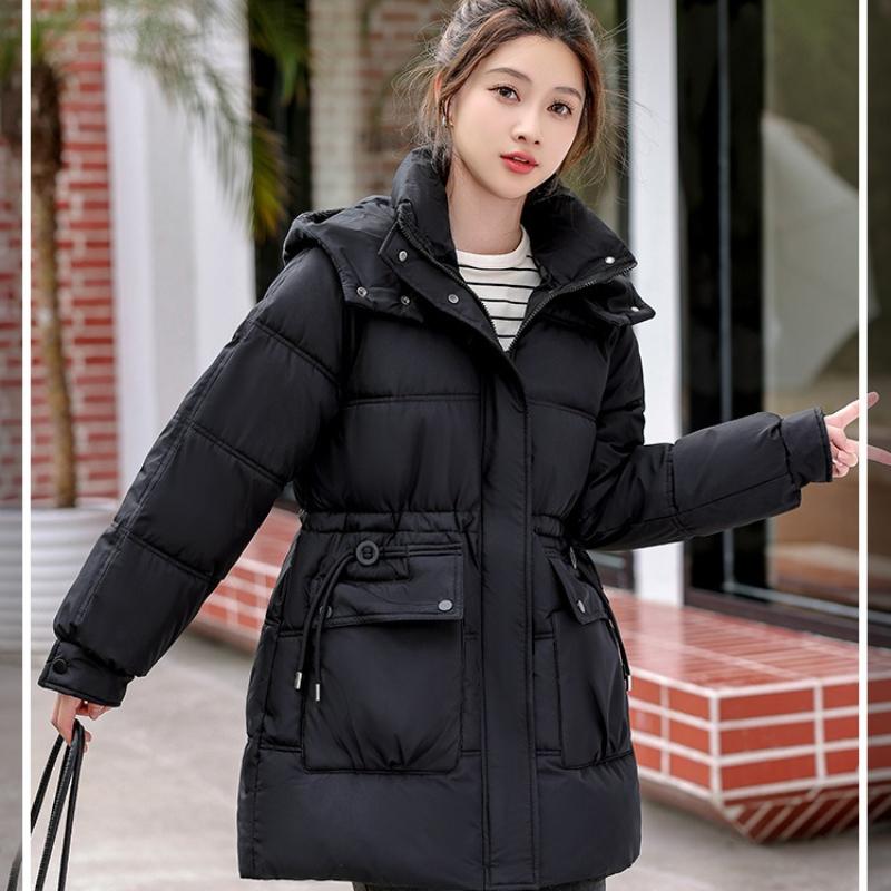 Winter, Women, Medium To Long Cotton Jacket, Cotton Coat, Hooded, Adjustable Waist, Warm Cotton Coat Jacket, Thickened