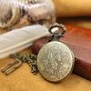 Tea Colored Glass Double Earth Pattern Pocket Watch, Unisex Casual Quartz Retro Pocket Watch.