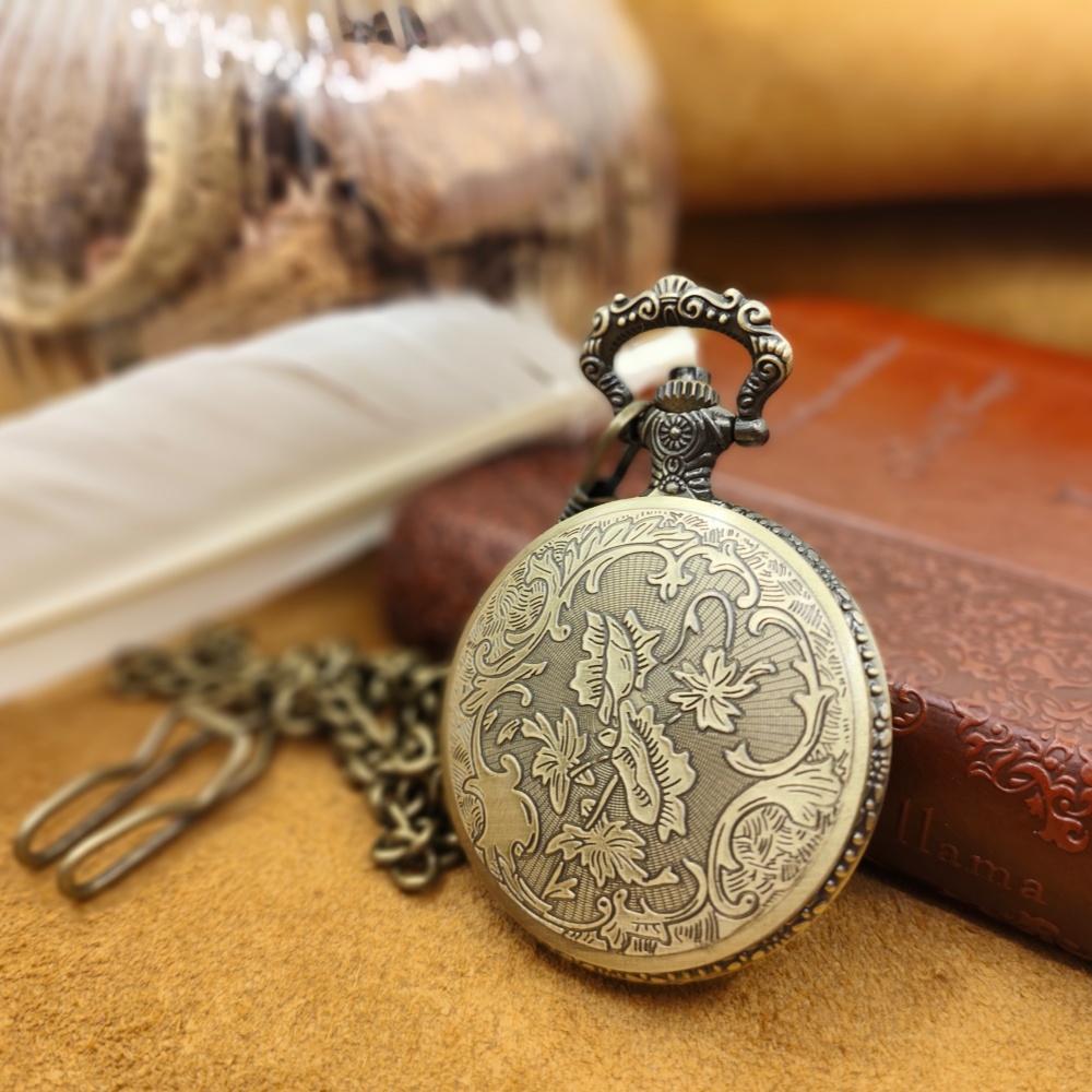 Tea Colored Glass Double Earth Pattern Pocket Watch, Unisex Casual Quartz Retro Pocket Watch.