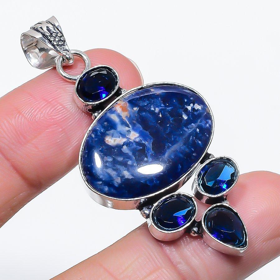 

Натуральный содалит, драгоценный камень топаз, ювелирная подвеска из стерлингового серебра 925 пробы, 2,25 P1h65