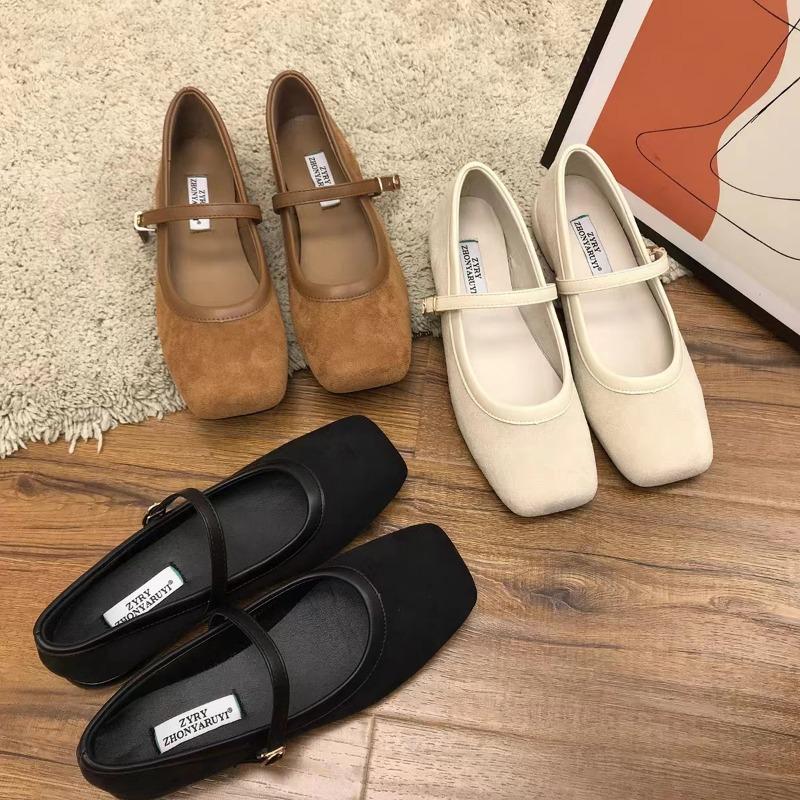 New Style Women's Brand Flat Bottom Mary Jane Women's Retro One Line Buckle Red Women's Patent Leather Ballet Shoes