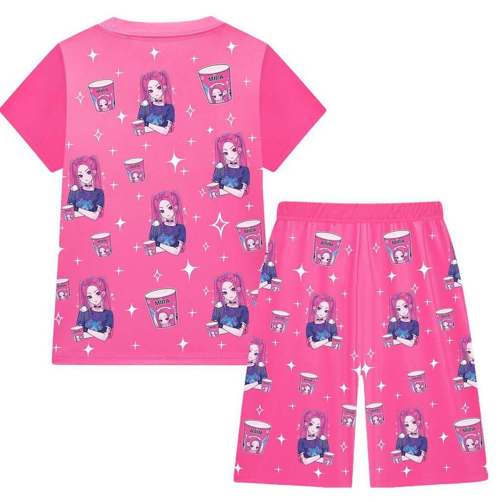 Kinder Mädchen Anime Cartoon POP Sängerin Rumi Zoey Mira Bedruckt Lässig Kurzarm T-Shirt Shorts Hosen Pyjama Nachtwäsche Sets