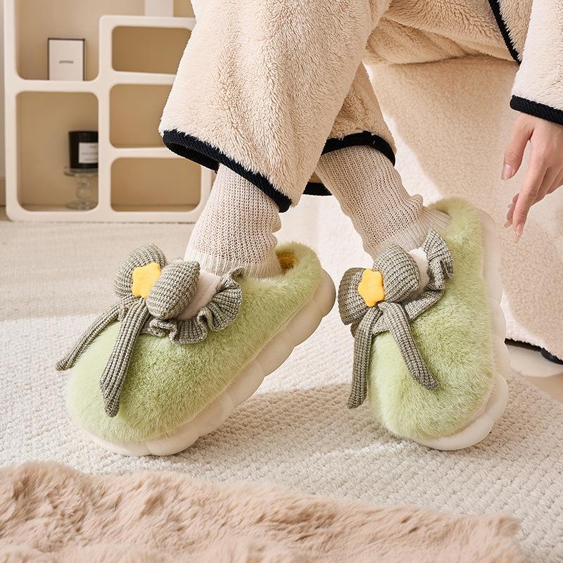 Rutschfeste Baumwollpantoffeln Winter Zuhause Kalt Halbe Packung Niedliche Schleife Warme Pantoffeln Baumwolle Winter