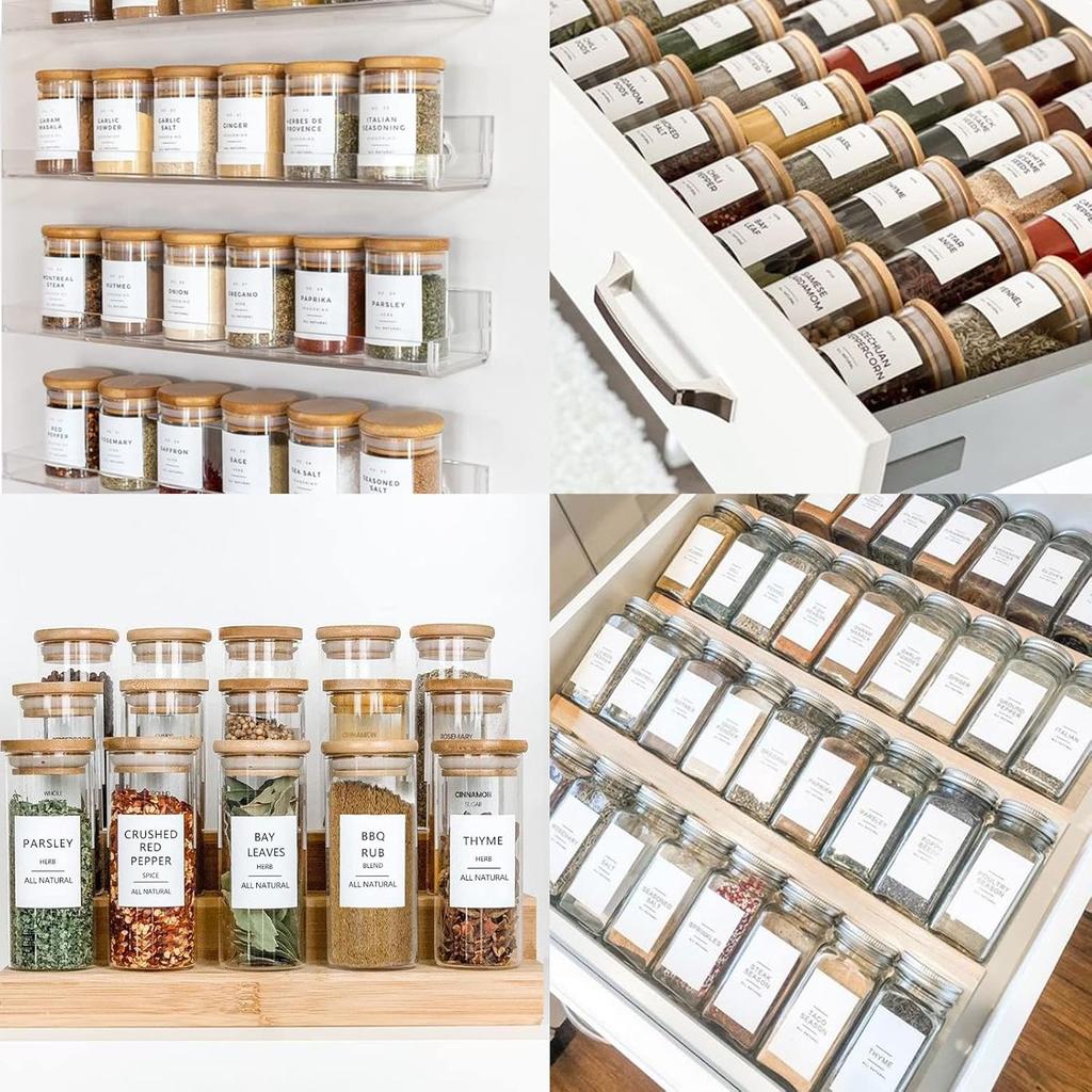 191 Spice Jar Labels Preprinted Minimalist Stickers - White Waterproof Label - Fit Round or Rectangle Spice Jars - Herb Seasoning Kitchen Pantry